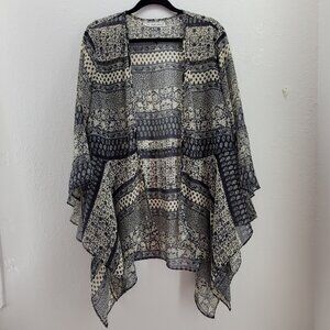 Maurices Cardigan Womens 14 Kimono Flowy Bell Sleeve Navy Cream Boho Lightweight